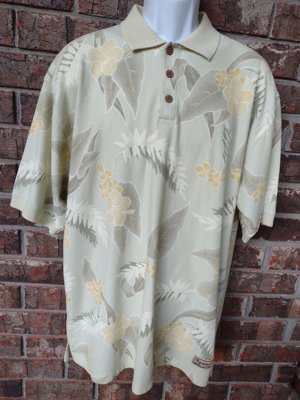 Tommy Bahama Polo Shirt Mens L Tropical Floral Relaxed light Green Yellow Pastel